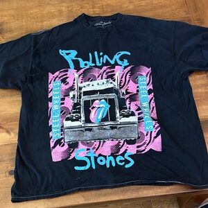 The Rolling Stones Black Tee with Pink and Blue Graphic